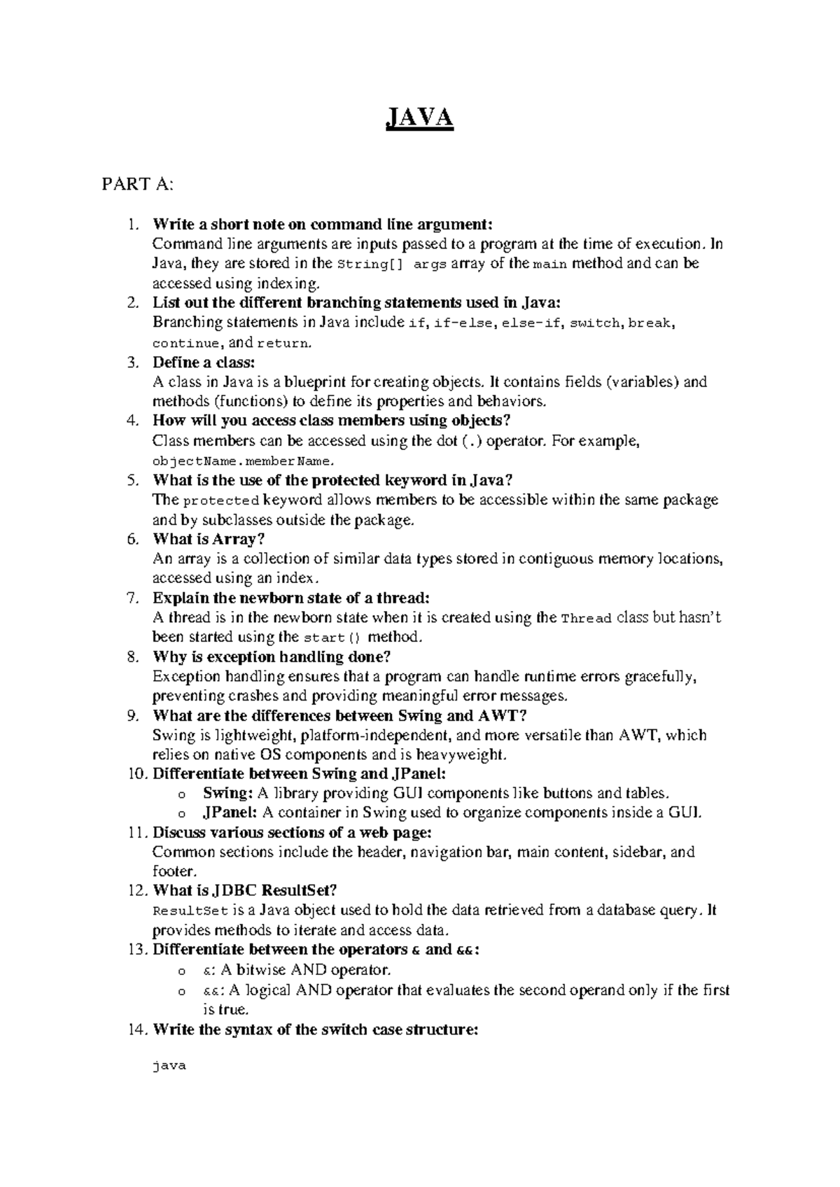 JAVAprev Q - Java Final Exam Question Paper - Studocu