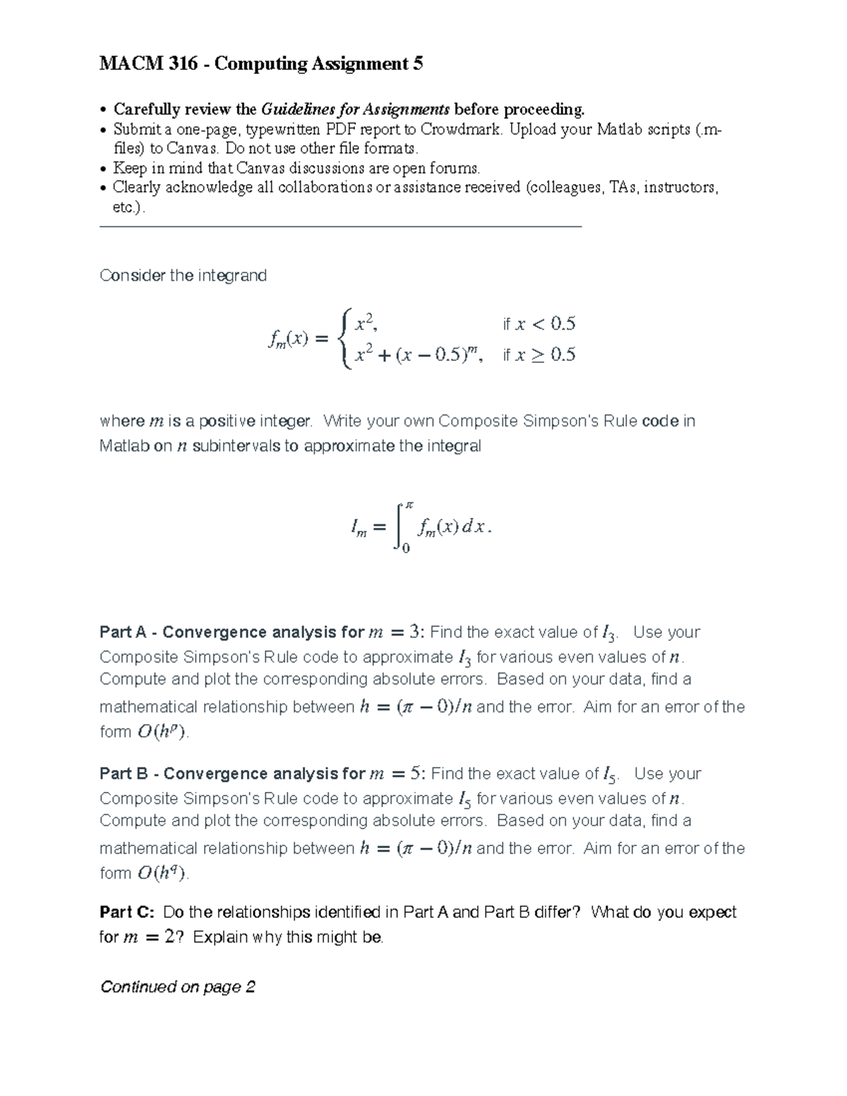 Macm 316 assignment 5: Convergence analysis and composite rule in ...