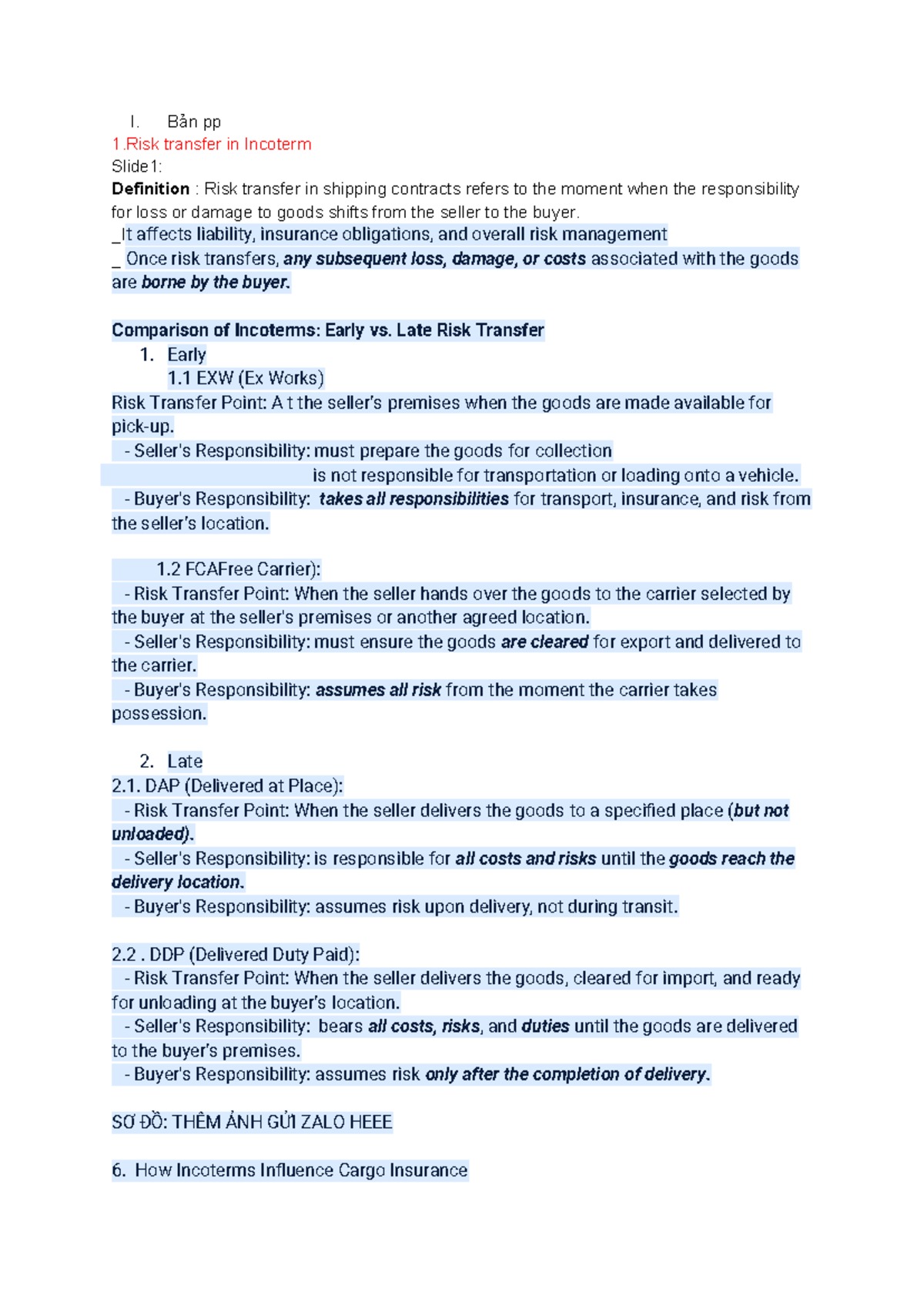 I. Risk Transfer in Incoterms: Key Concepts and Insurance Requirements ...