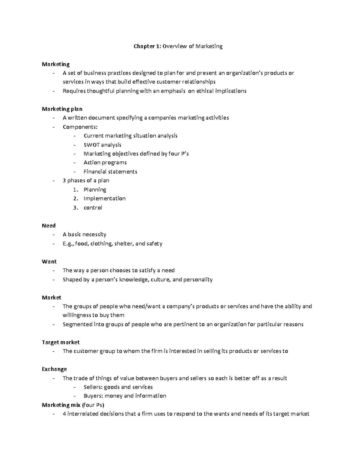 1MA3 Marketing Overview: Key Concepts and Strategies - Studocu