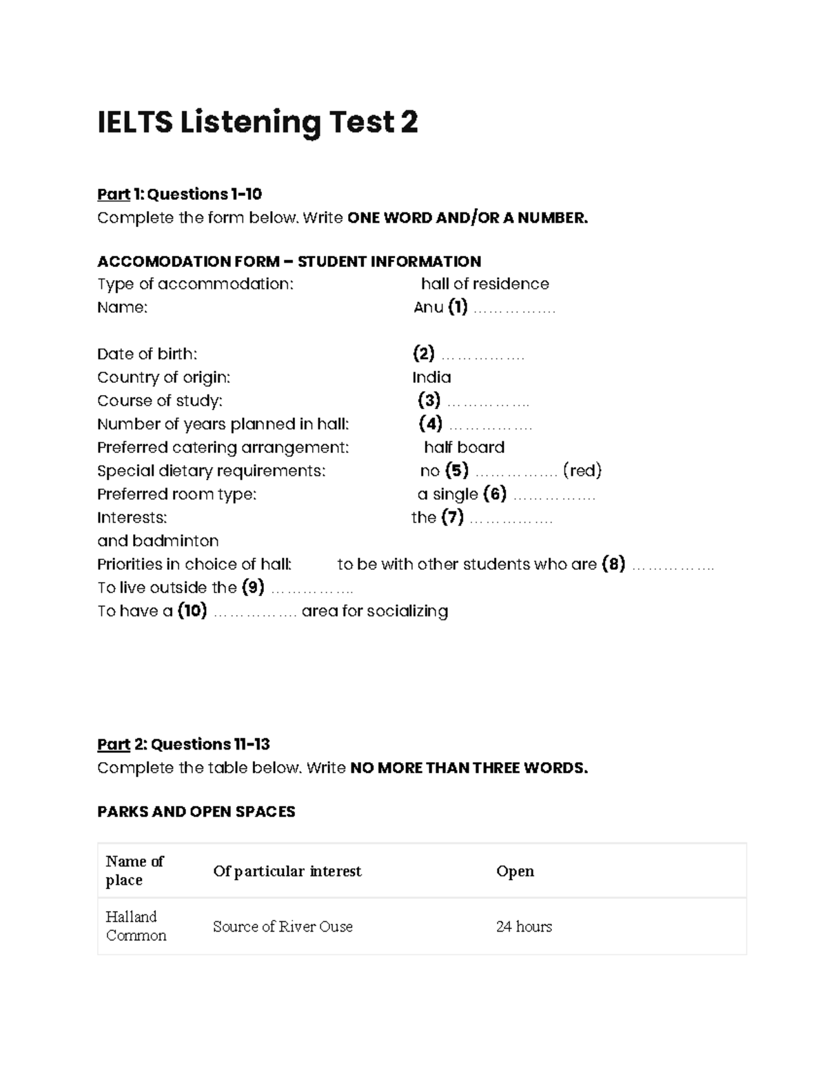 IELTS Listening Test 2 - Questions & Answers for Students - Studocu