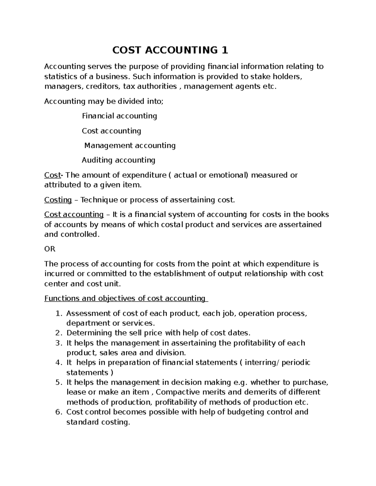 BAC 202 - Comprehensive Cost Accounting Notes - Studocu