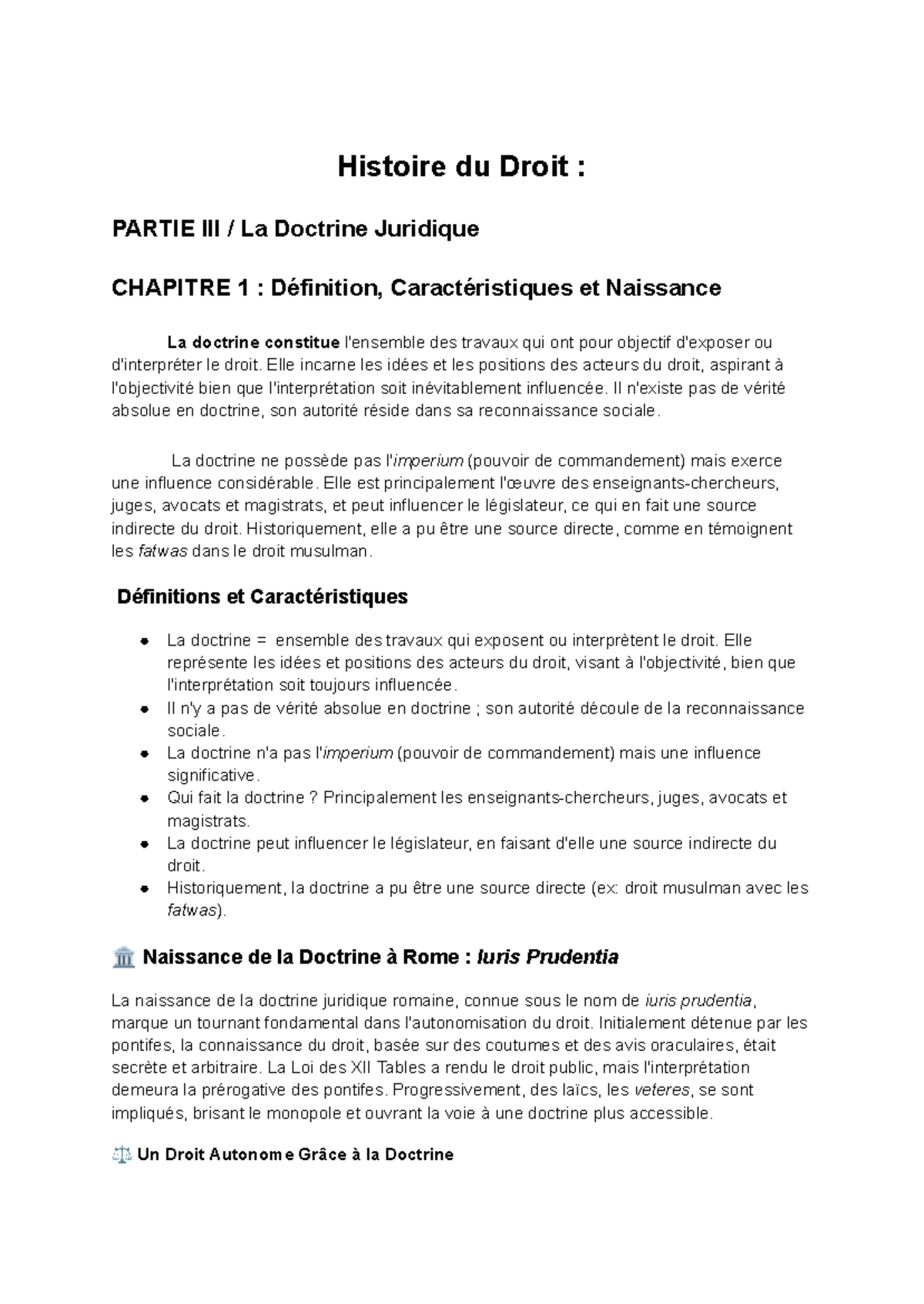 Histoire du Droit : La Doctrine Juridique et ses Évolutions - Studocu