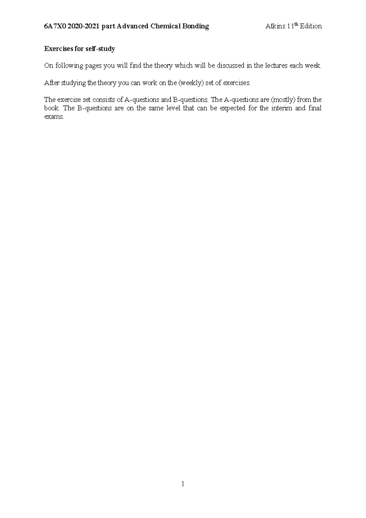 Exercises: Advanced Chemical Bonding (Chem 301) - Self-Study Guide ...