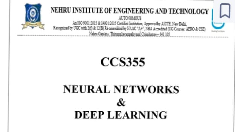 CCS355 Neural Networks and Deep Learning: Unit I Overview - Studocu