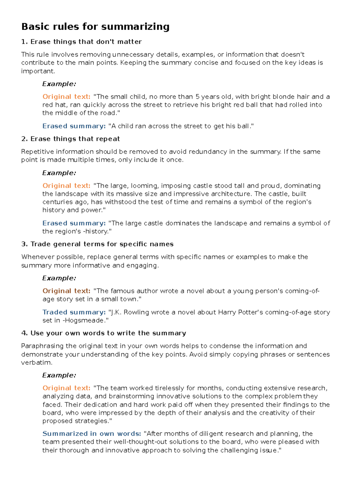 Basic Rules for Summarizing: Key Strategies and Examples - Studocu