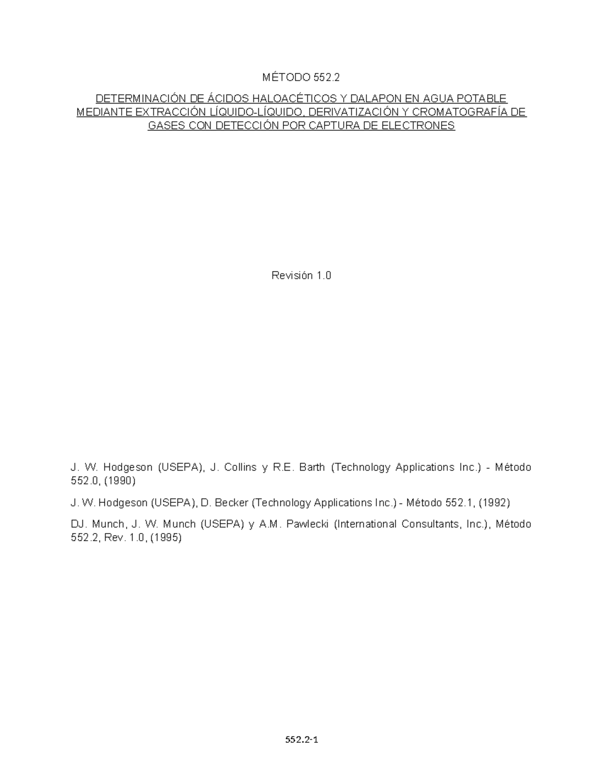 Traducción Método EPA 552: Determinación de Ácidos en Agua Potable ...