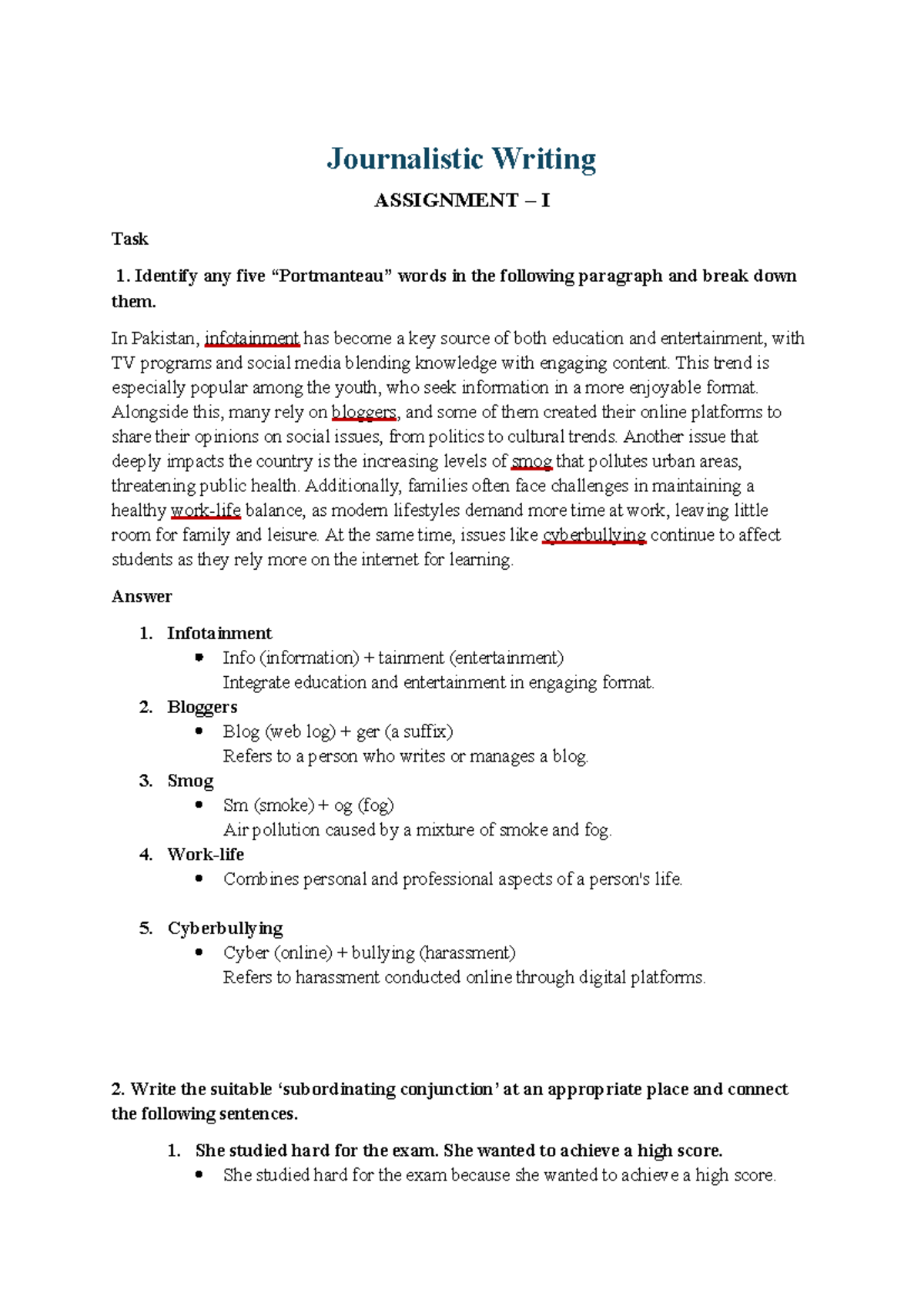 Journalistic Writing- Assignment - Journalistic Writing ASSIGNMENT – I ...