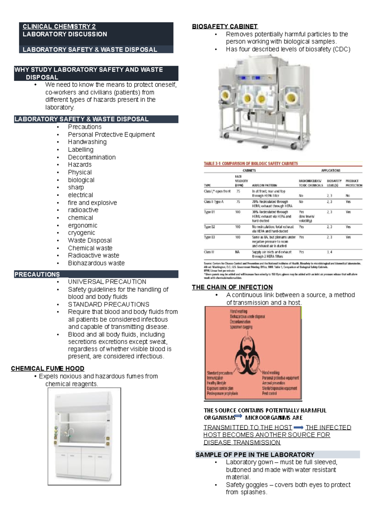 CC2 LAB 1 LA1 - Clinical Chemistry: Lab Safety & Waste Disposal Guide ...