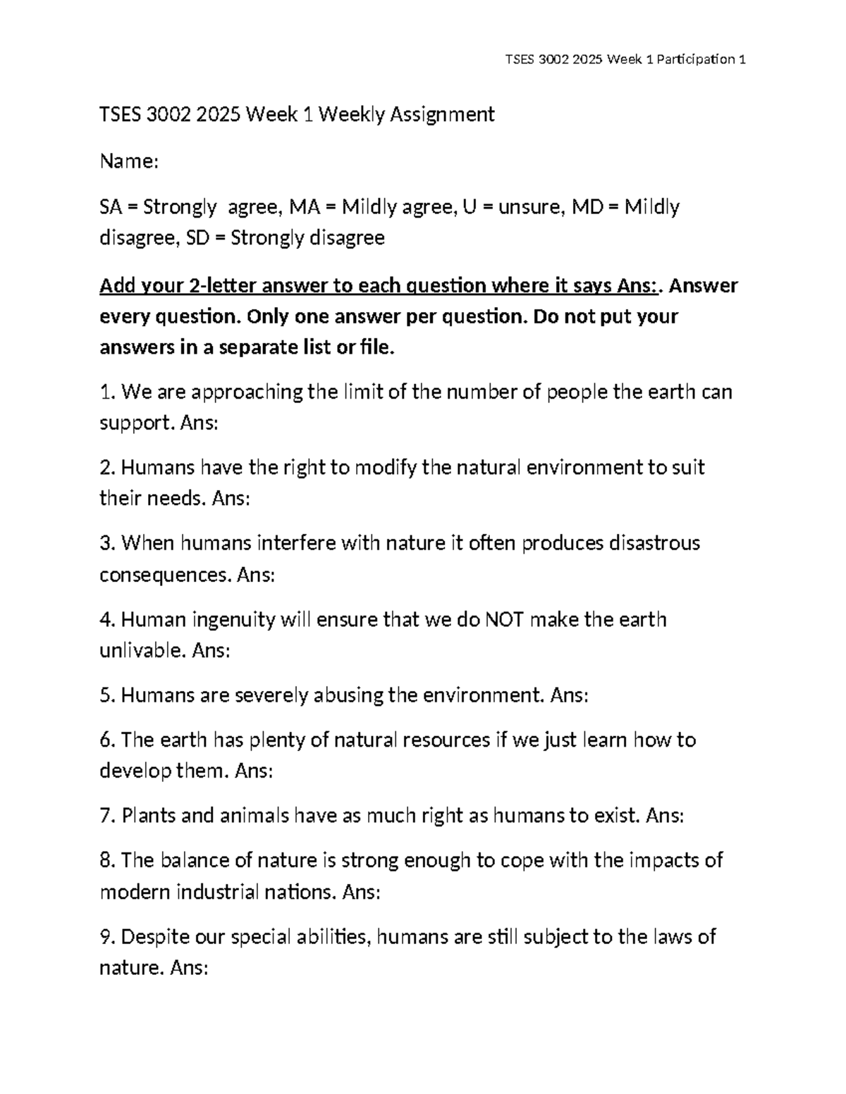 TSES 3002 2025 Week 1 Participation Assignment on Environmental ...