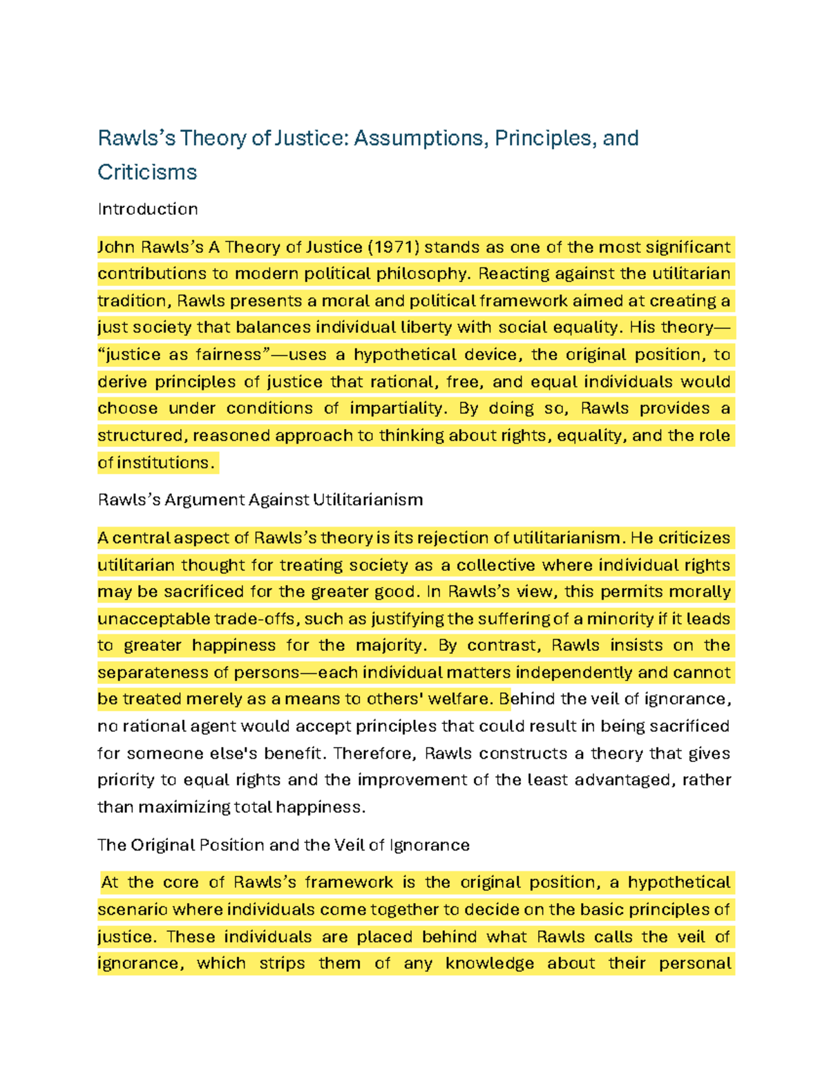Rawls's Theory of Justice: Key Assumptions, Principles & Critiques ...