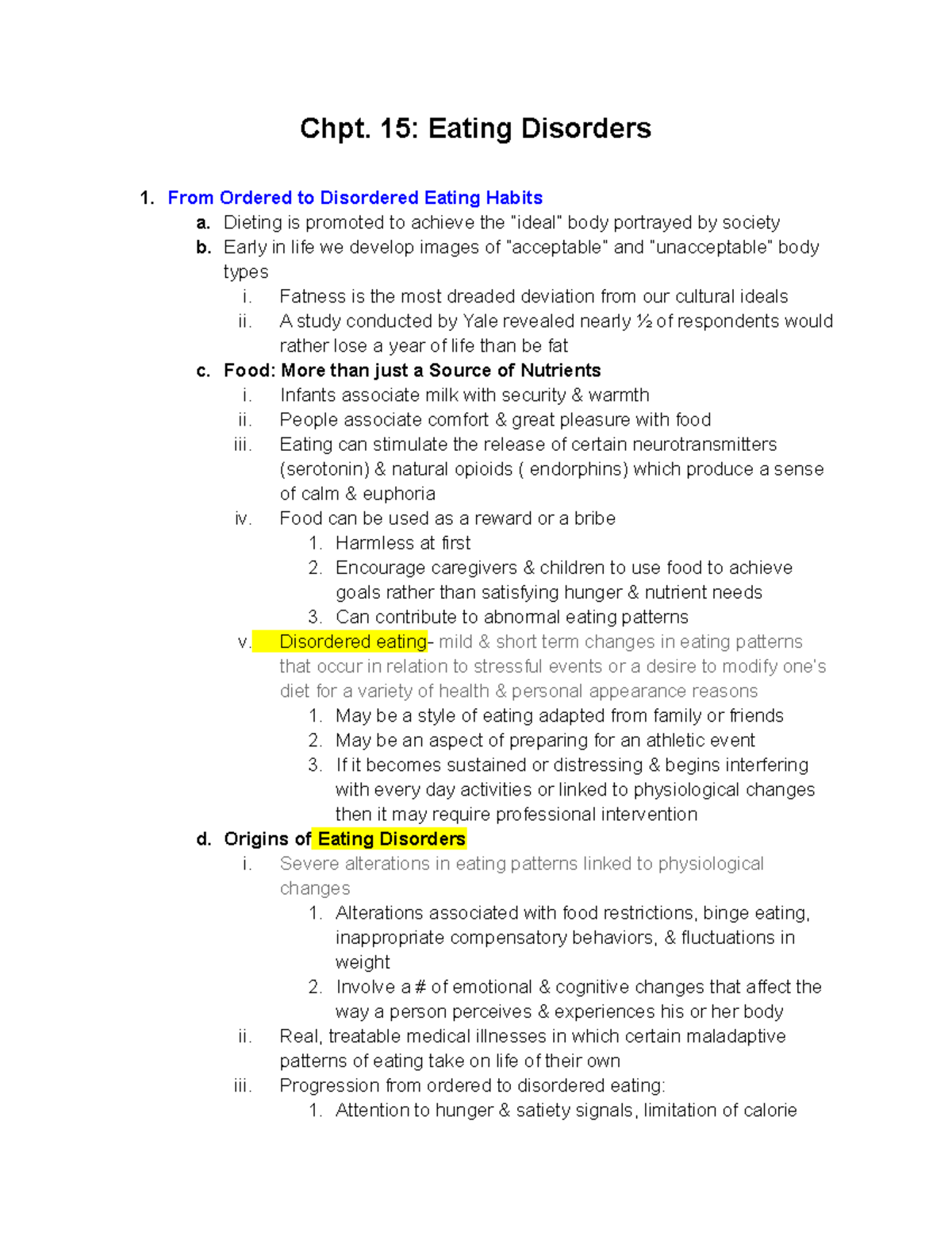 KNH 102 Final Exam - Chapter 15: Understanding Eating Disorders - Studocu