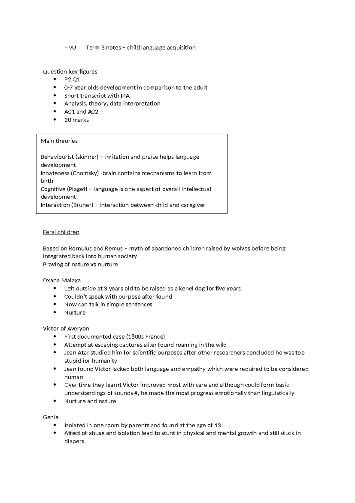 vU Term 3 Child Language Acquisition Notes: Key Theories & Development ...