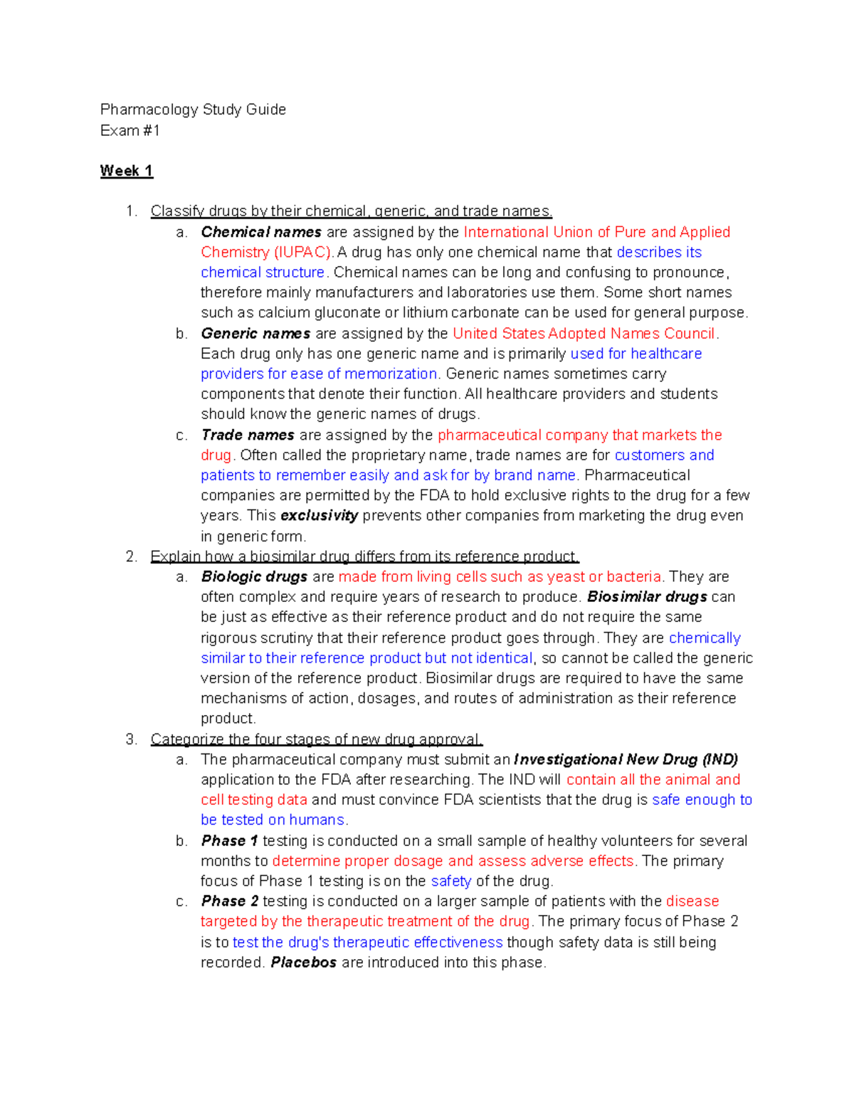 Pharm 101 Midterm Exam Study Guide: Key Concepts & Drug Classifications ...