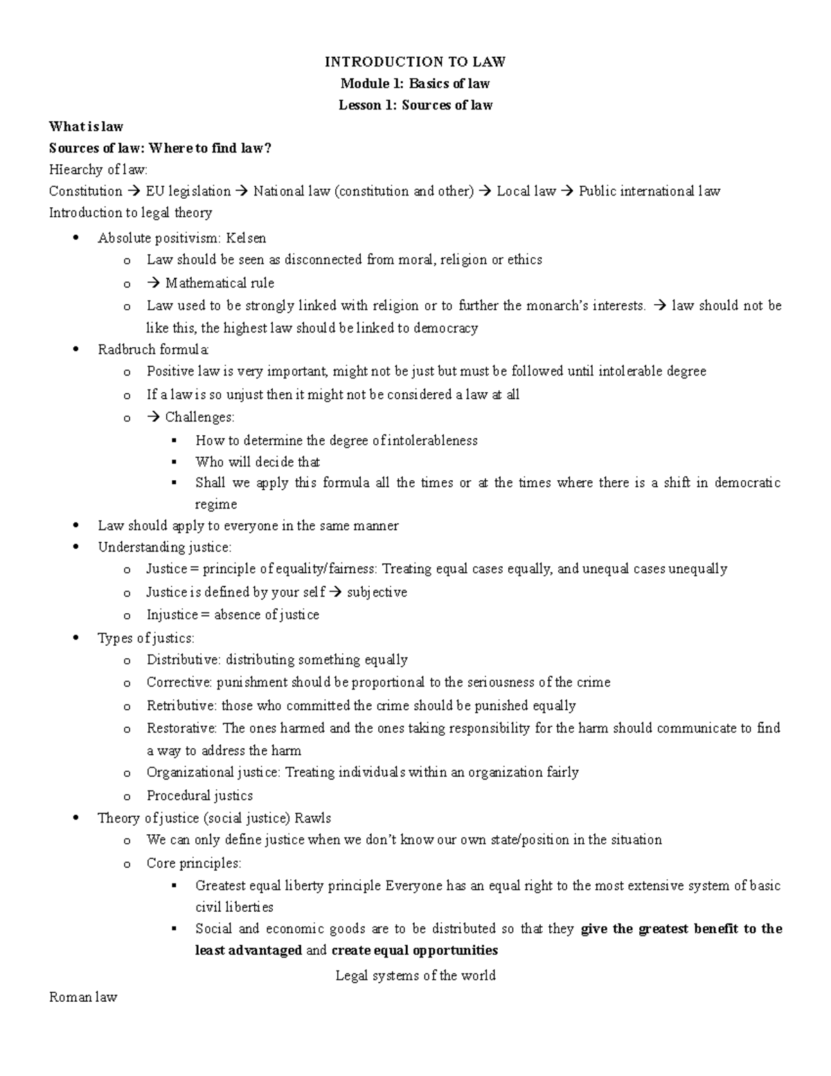 Introduction to Law (LAW101): Lecture Notes on Legal Foundations - Studocu