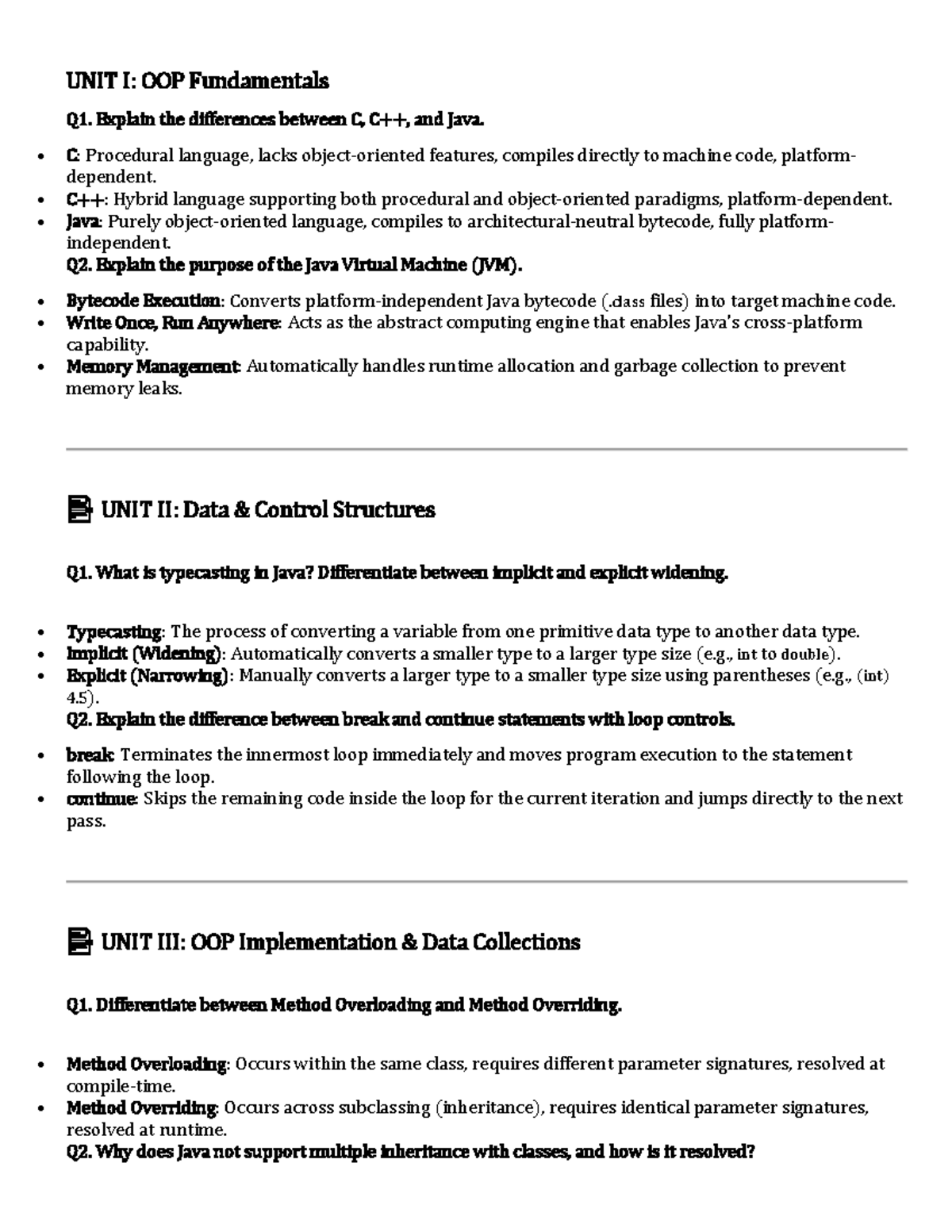OOP Fundamentals & Java Basics (CS101) - Study Notes - Studocu