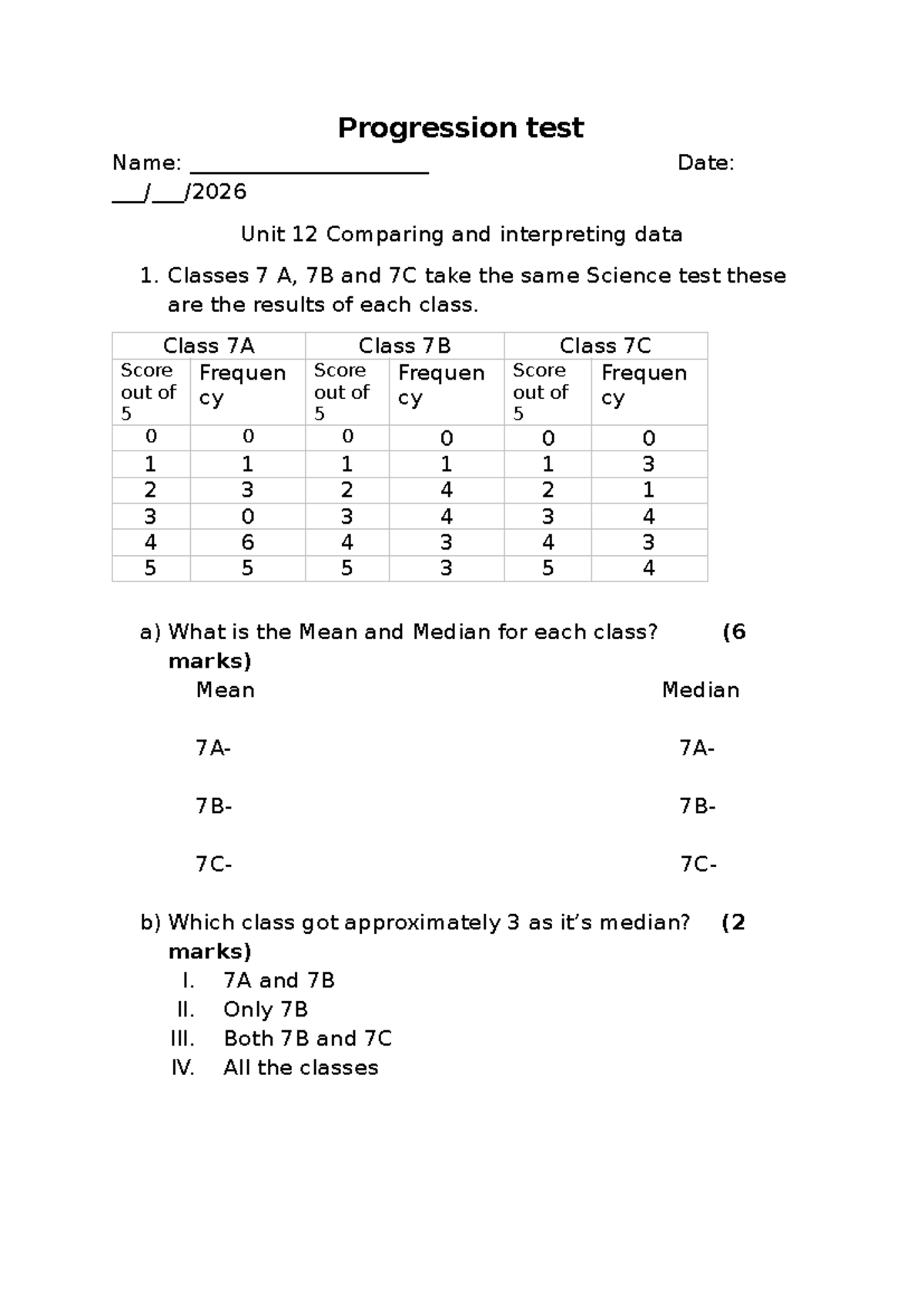 Math Flip Class Test: Revising Mean, Mode, Median, and Data ...