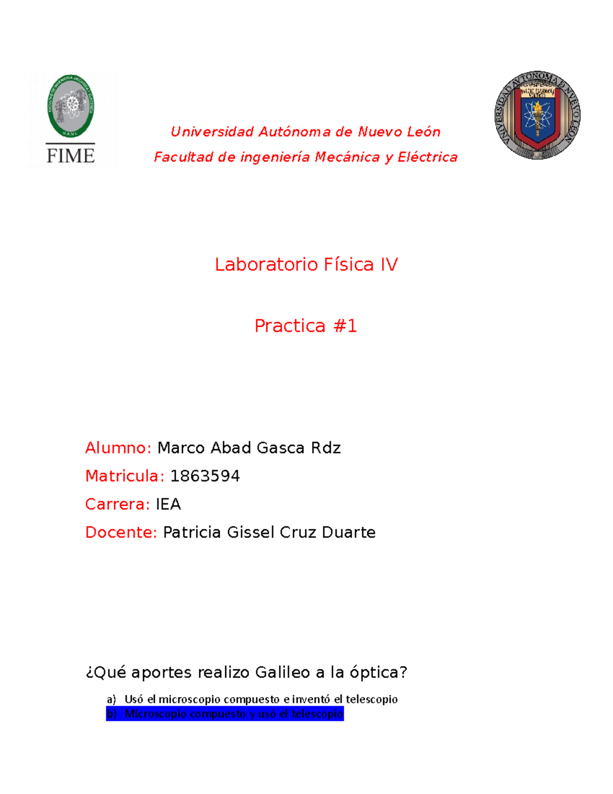 Practica #1 Lab Fisica 4 - Universidad Autónoma de Nuevo León Facultad ...
