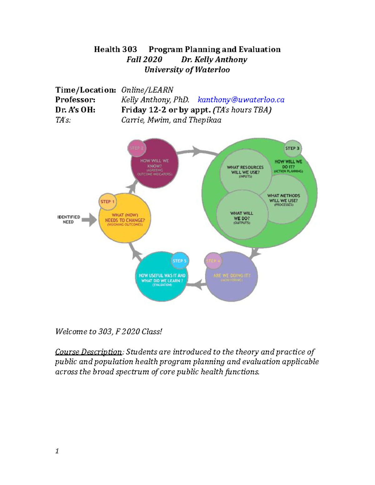 Health 303 Program Planning and Evaluation Syllabus - Fall 2020 - Studocu