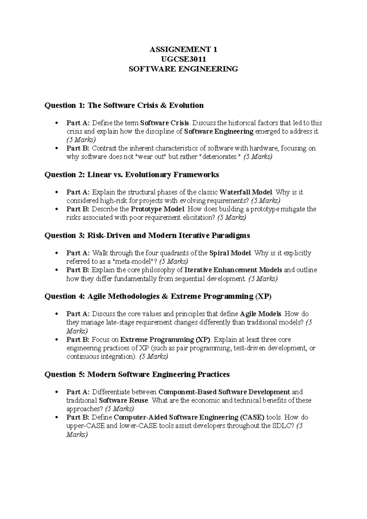 ASSIGNMENT 1 UGCSE3011 SOFTWARE ENGINEERING: Key Concepts & Frameworks ...