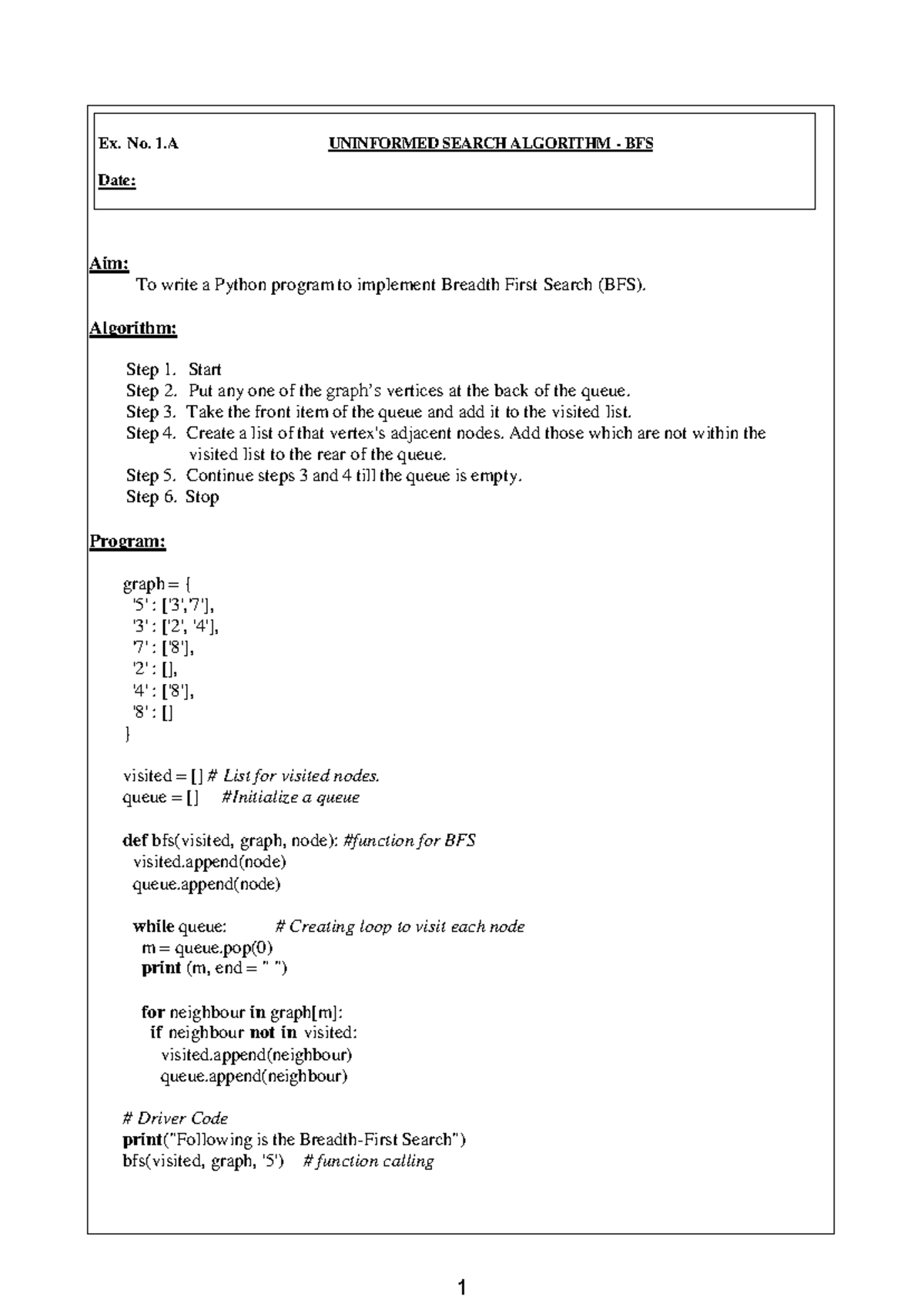 CS3491 LAB Manual: Python Programs for Search Algorithms and Models ...