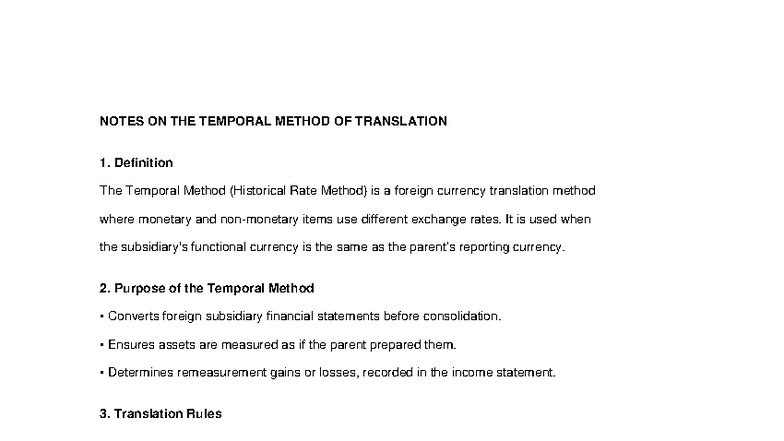 Temporal Method of Translation Notes: Key Concepts and Rules - Studocu
