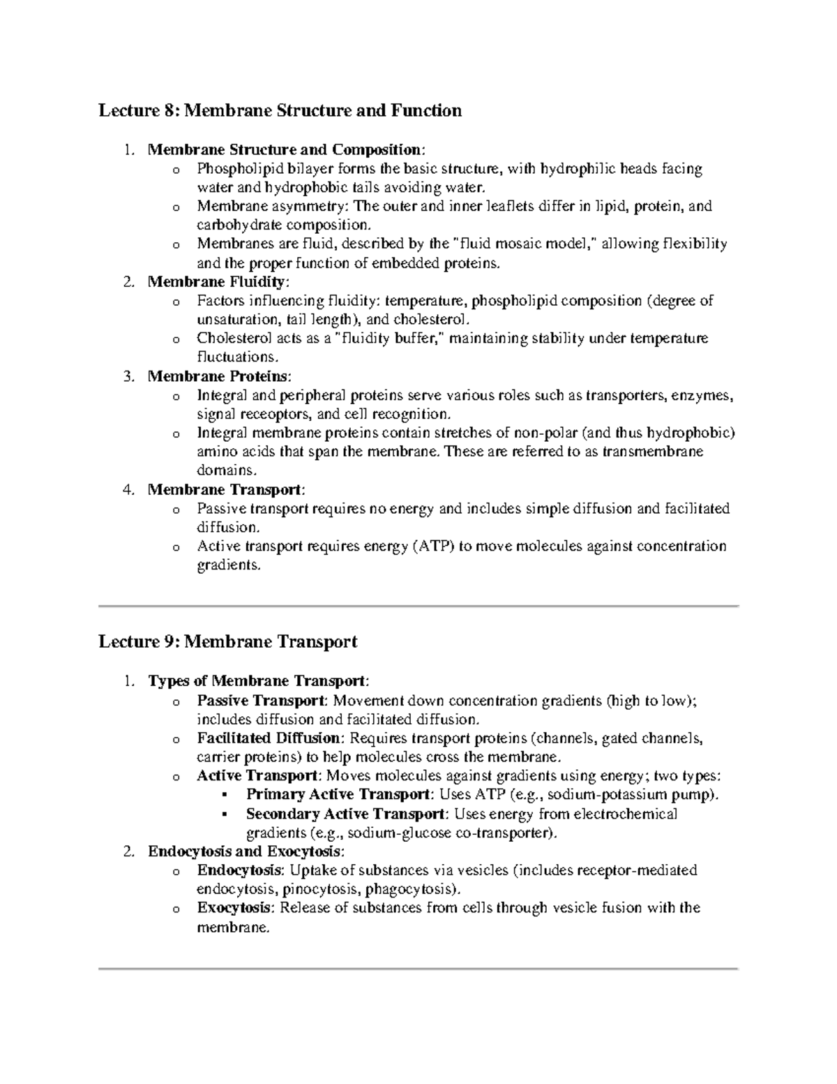 Chapter 4 - membranes - Lecture summary notes - Lecture 8: Membrane ...