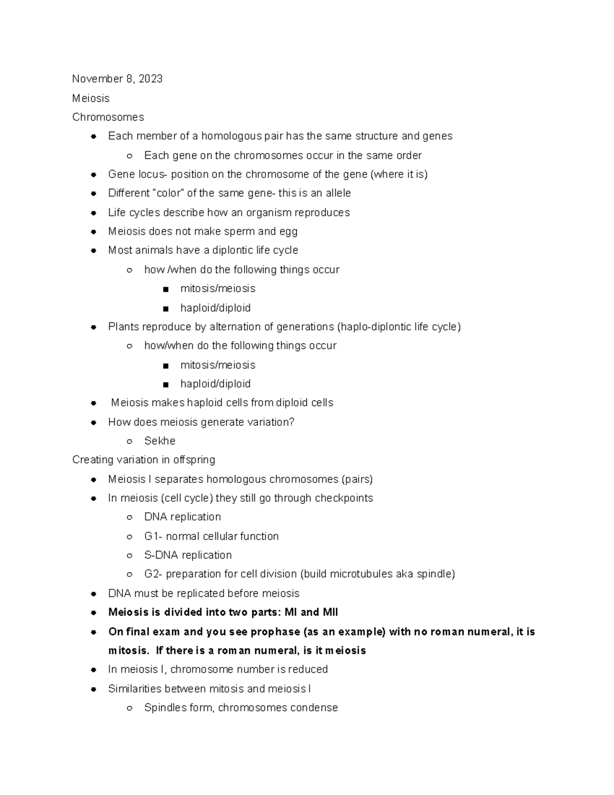 Bio 101 Final Exam Review - Meiosis and Genetics Concepts - Studocu