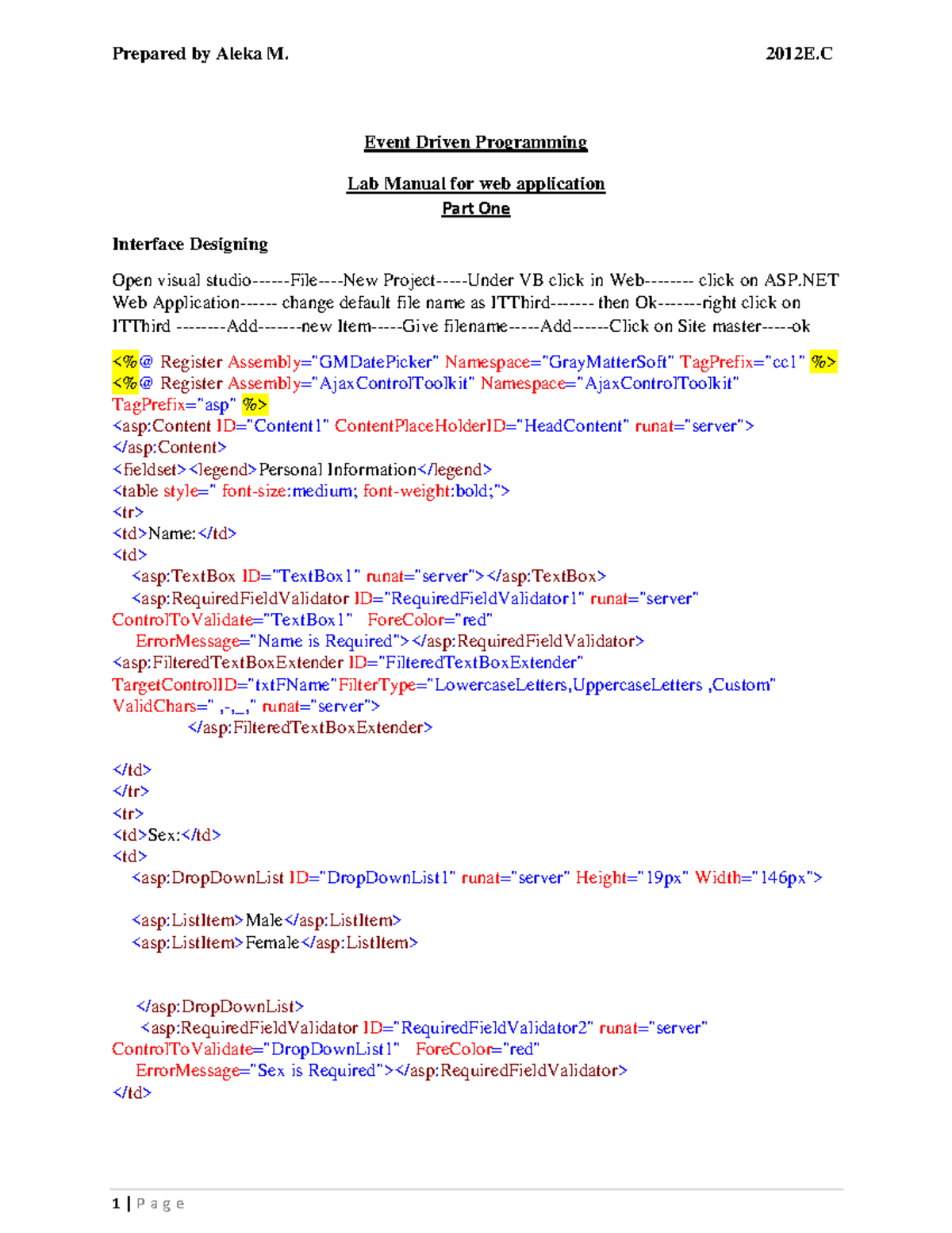 Web Lab Manual (Lab Three) - Event Driven Programming 2012E.C - Studocu