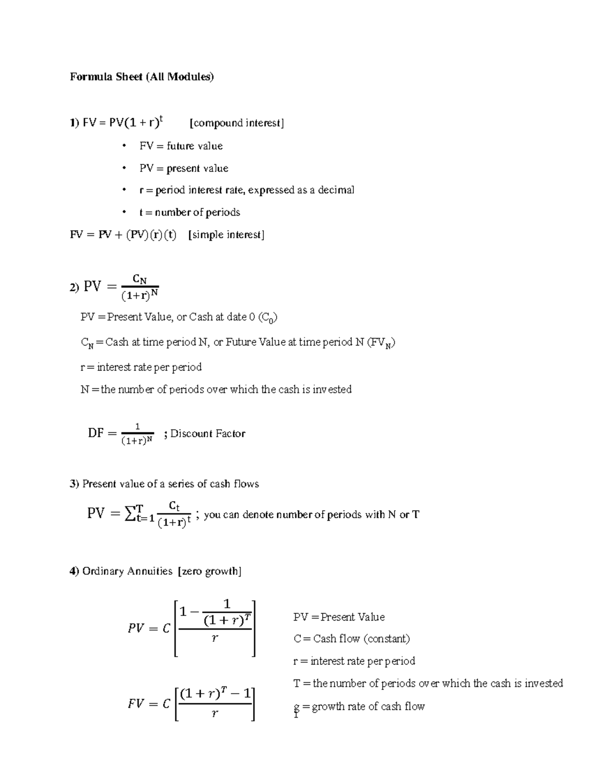 Financial Management Formula Sheet (All Modules) - Studocu