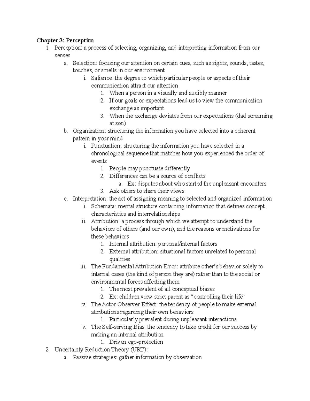 C3 - chapter 3 - Chapter 3: Perception 1. Perception: a process of ...