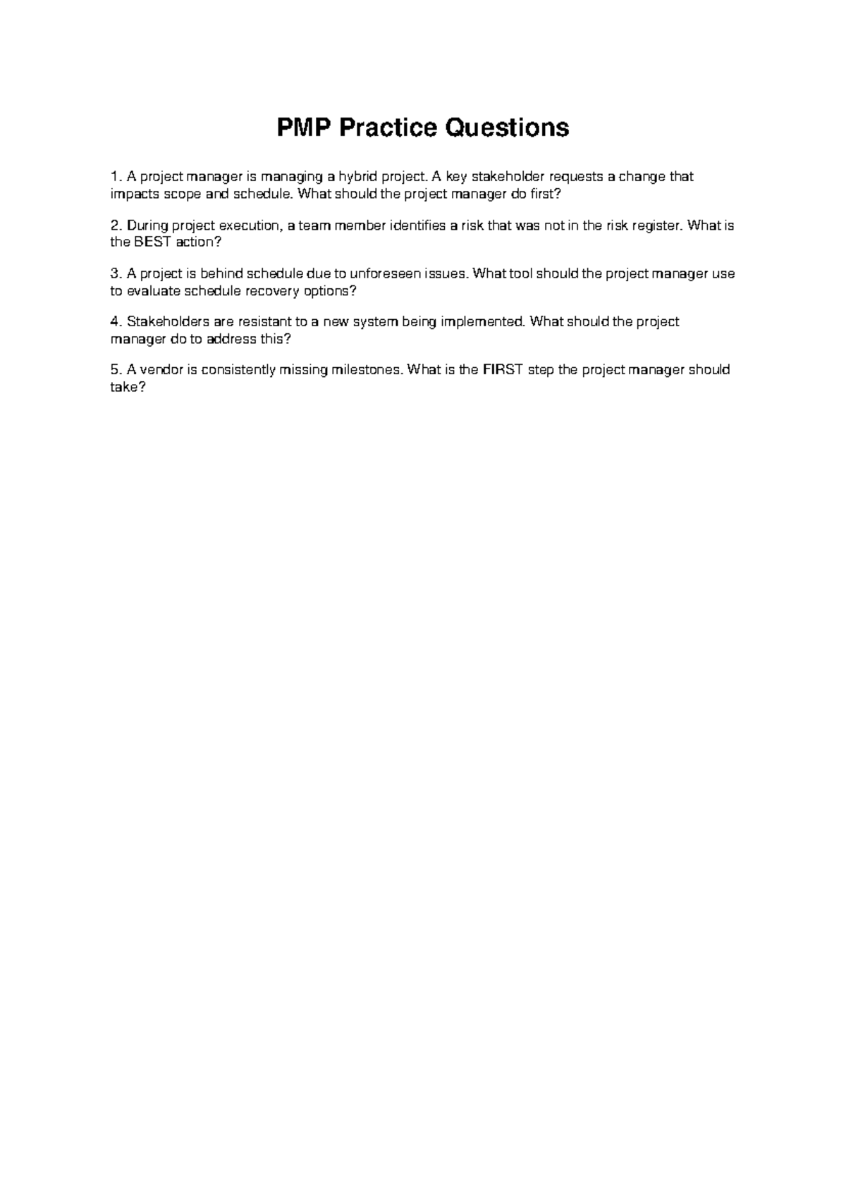 PMP Practice Questions: Key Scenarios & Solutions - Studocu