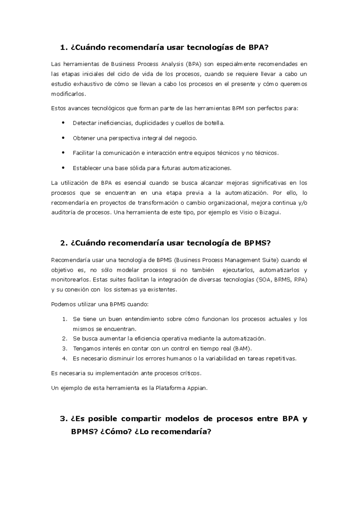 Trabajo Práctico Final BPM: Análisis de BPA y BPMS - Studocu