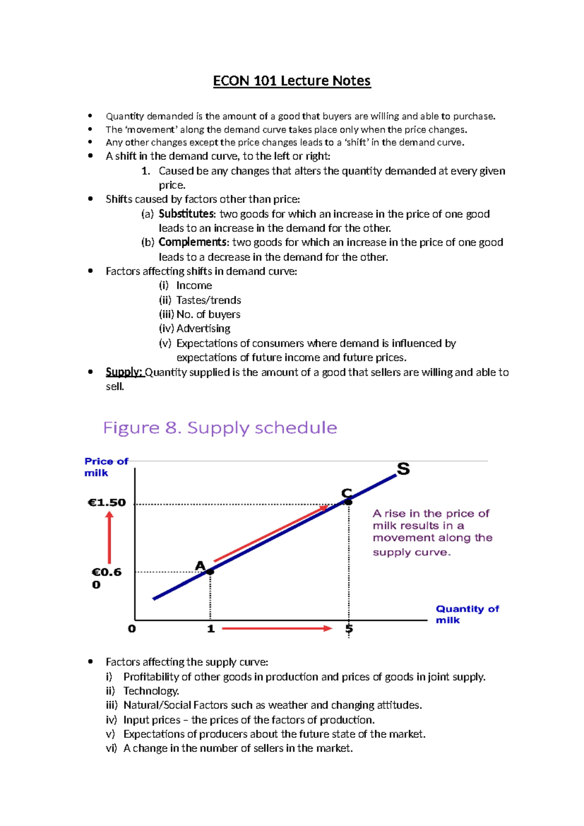ECON 101 Lecture Notes: Demand, Supply, and Equilibrium Concepts - Studocu