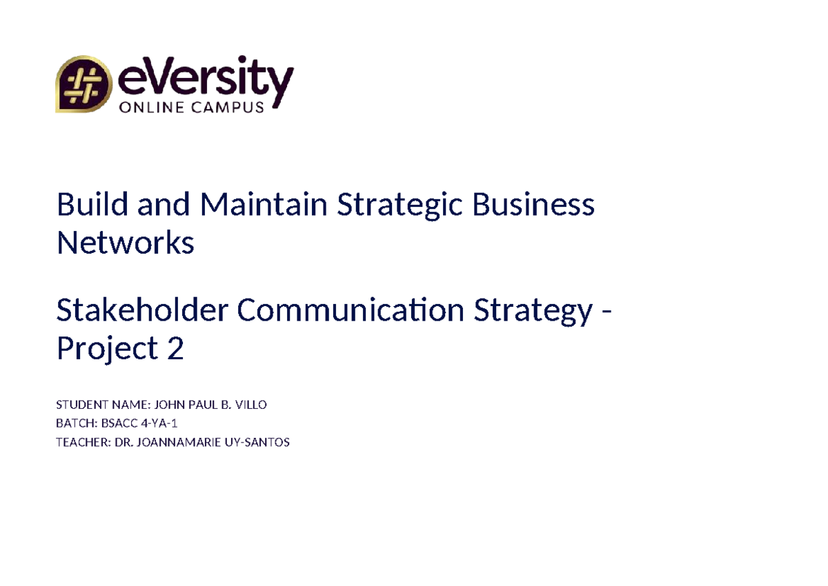 TWK601 EVT-001 Stakeholder Communication Strategy Project 2 Template ...