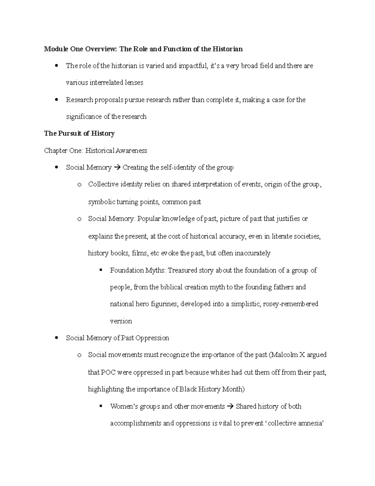 HIS 502 1 - Lecture Notes Week 1: The Role of the Historian and ...