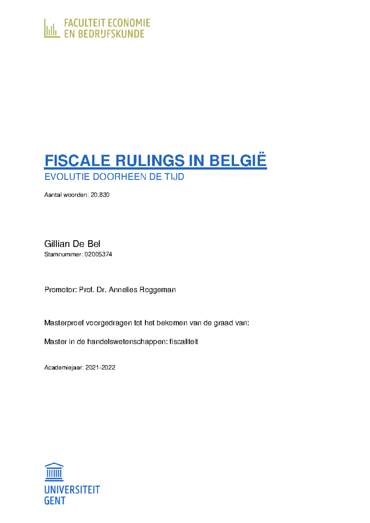 Masterproef: Evolutie van Fiscale Rulings in België (02005374 ...