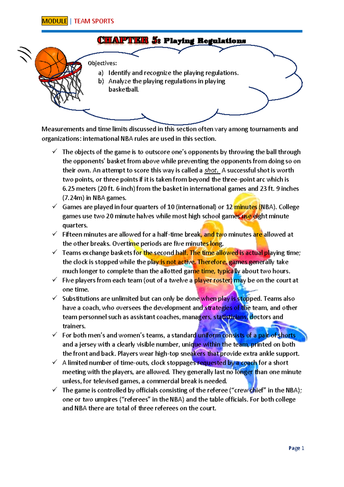 Chapter 5 - Basketball Playing Regulations and Game Rules - Studocu