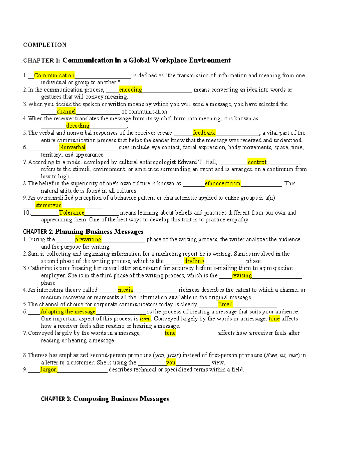 Gap-fill Exercise: Communication in a Global Workplace (CH1) - Document Preview