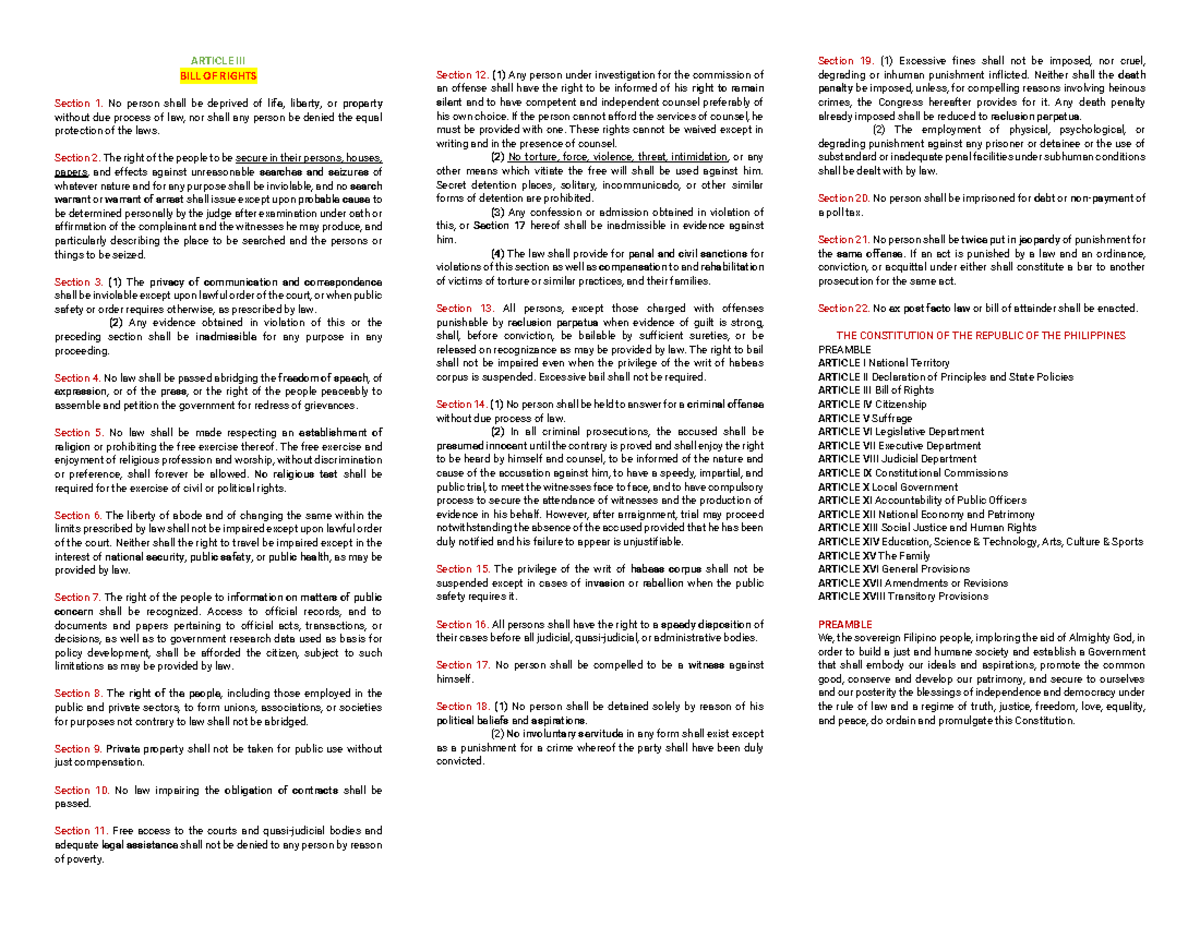 NSTP 1 - Comprehensive Overview of the Bill of Rights and Leadership ...
