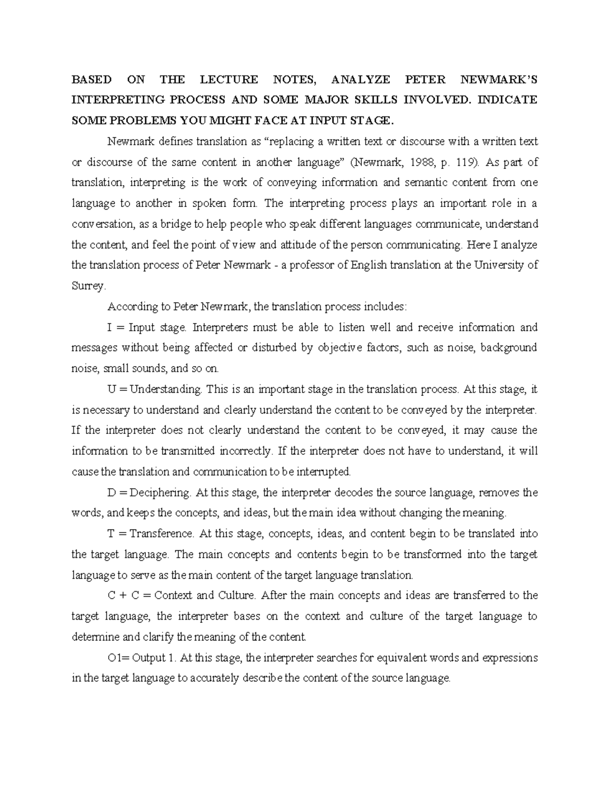 Analysis of Peter Newmark's Interpreting Process: Major Skills & Input ...