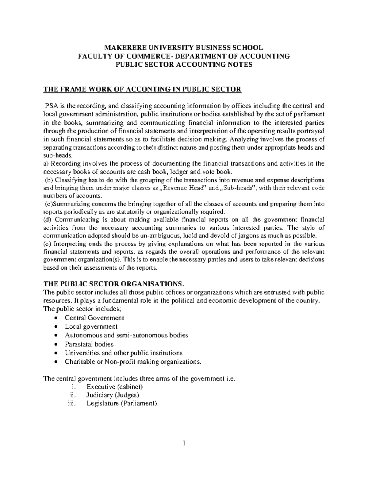 PSA Notes: Framework of Public Sector Accounting (PSA) Topics 1-2 - Studocu