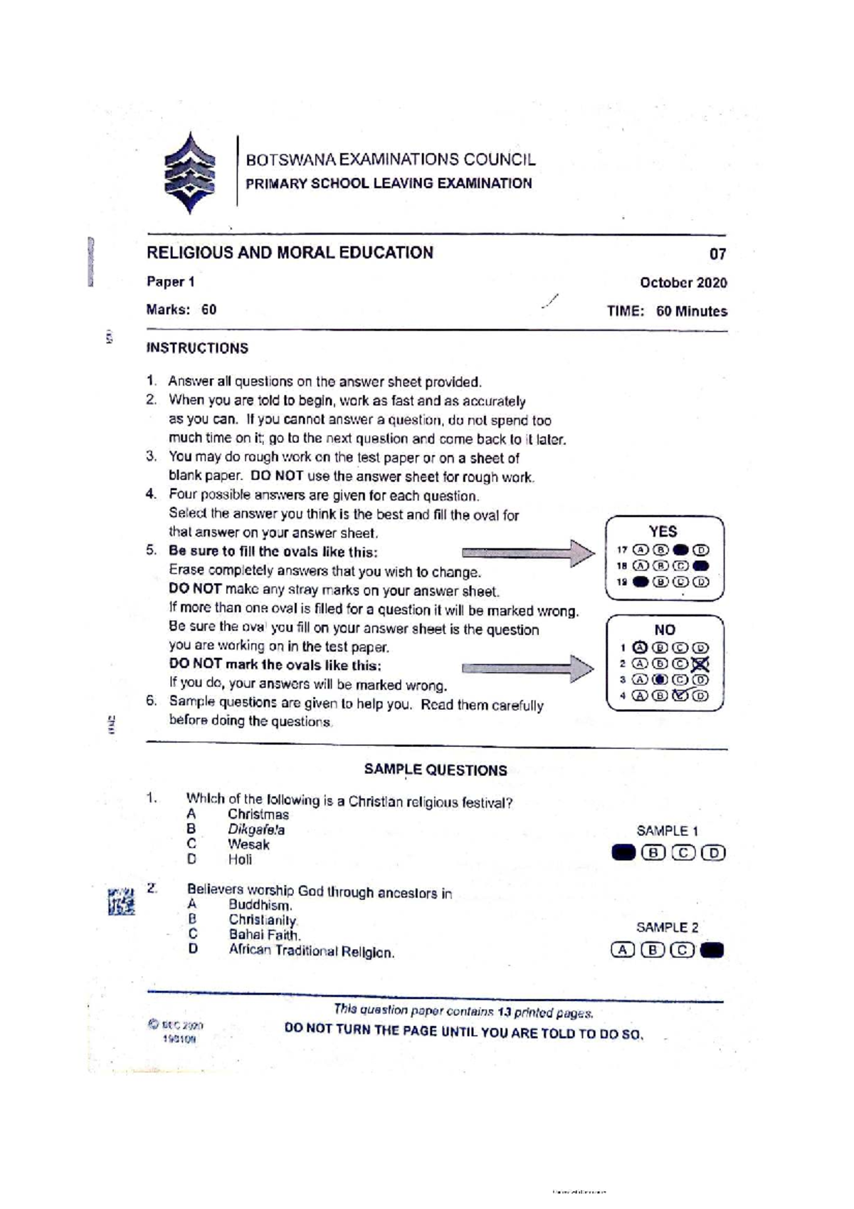 PSLE 2020 RME Test Paper - Primary School Leaving Exam - Studocu
