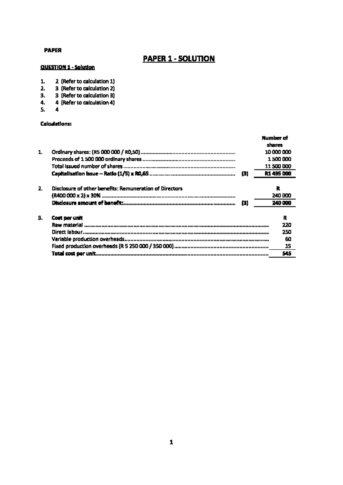 FAC2601 Paper 1 - Solutions and Calculations Analysis - Studocu