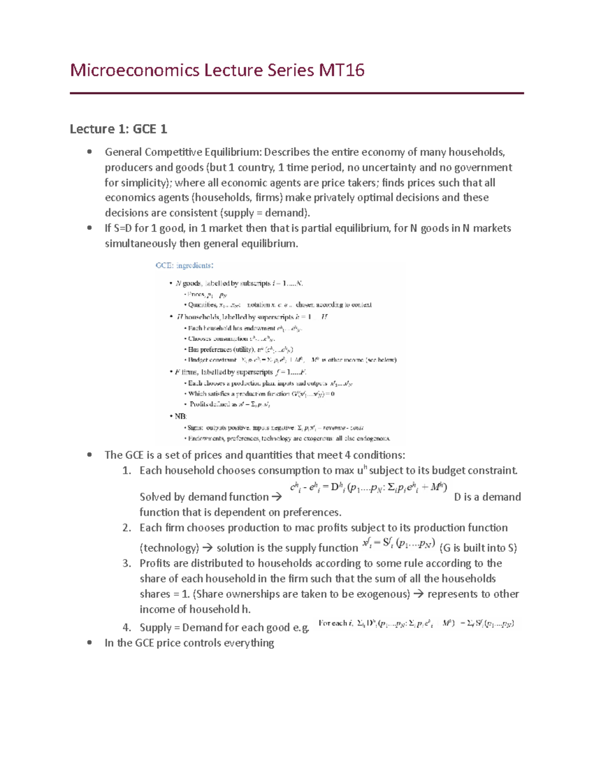 Microeconomics Lecture series notes - Microeconomics Lecture Series MT ...