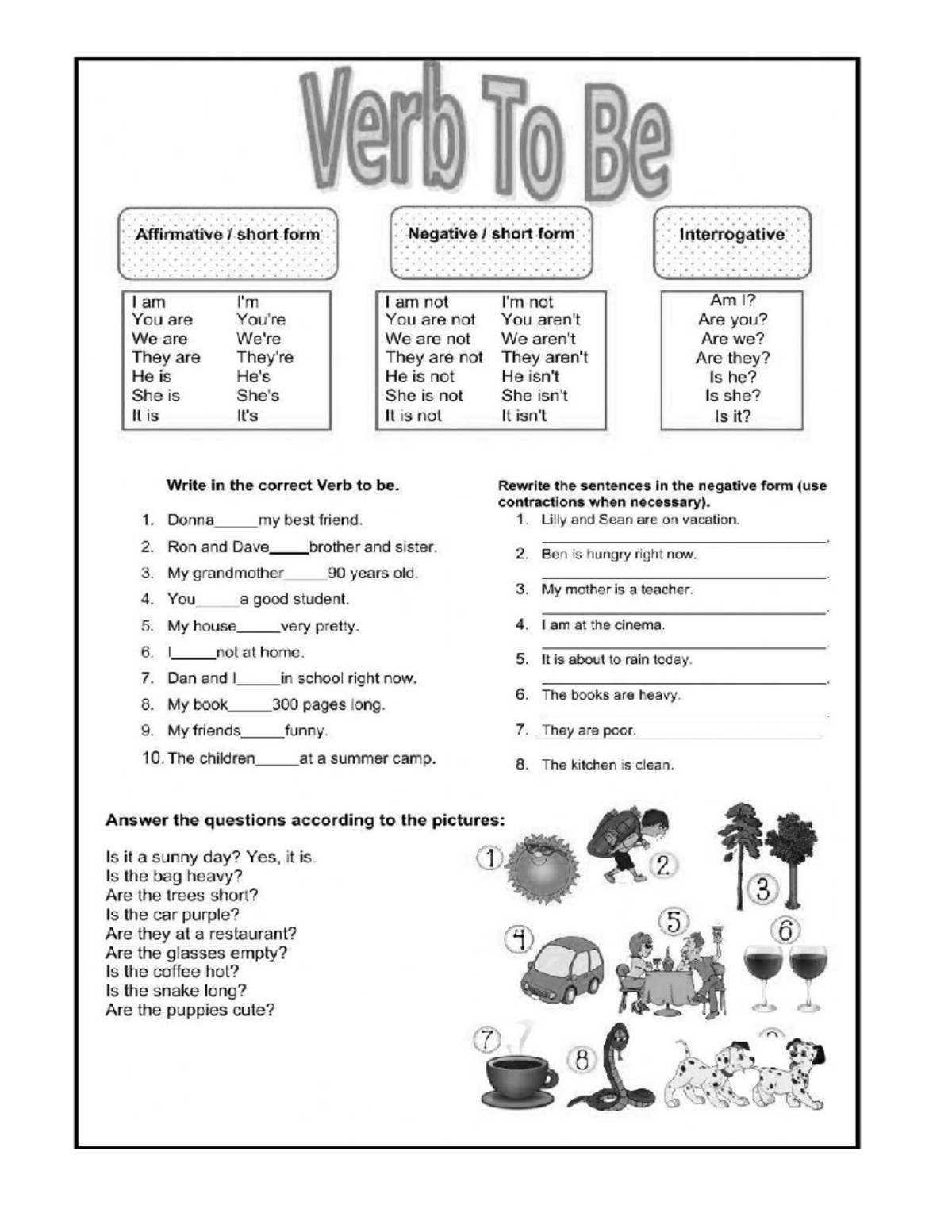 Verb To Be: Affirmative, Negative, and Interrogative Forms - Grade 4 ...