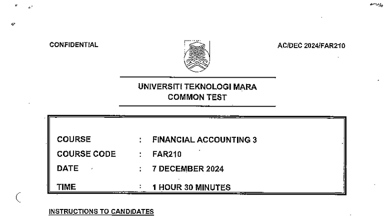 FAR210 Common Test (Dec 2024) - Financial Accounting 3 Exam Questions ...