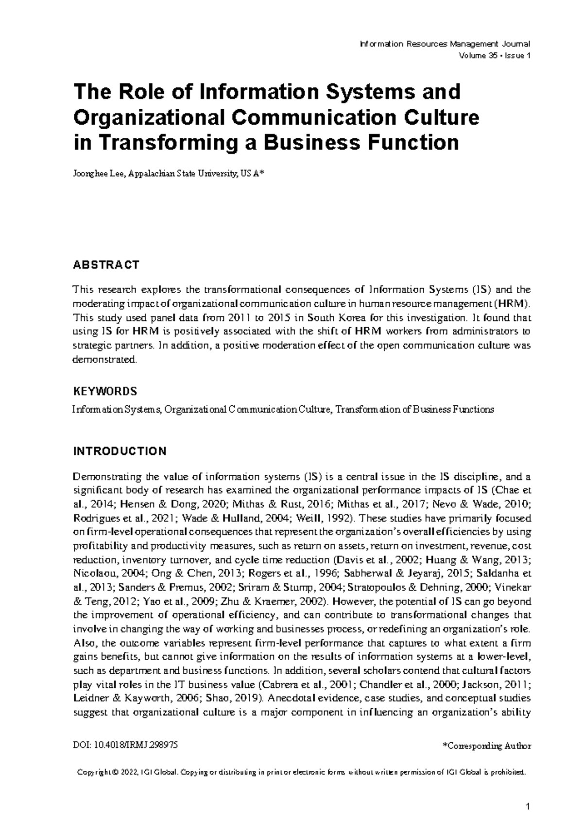 The Role of IS and Communication Culture in HRM Transformation (IRM 35. ...