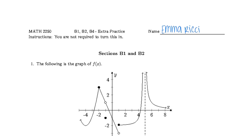 MATH 2250 B1, B2, B4 - Limit Practice Exercises - Studocu