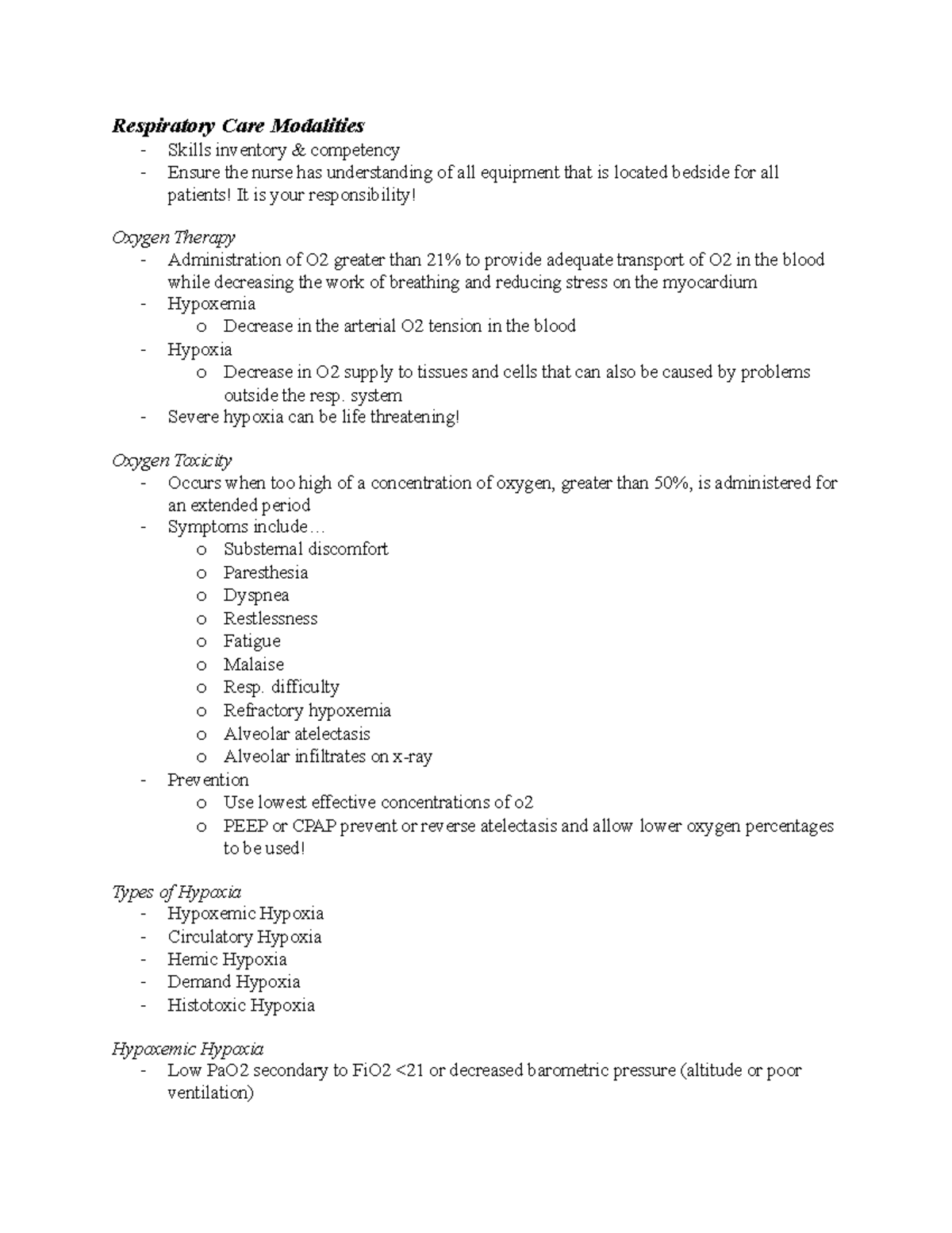 NUR 313 Med Surg Final Exam Notes: Respiratory Care Modalities - Studocu